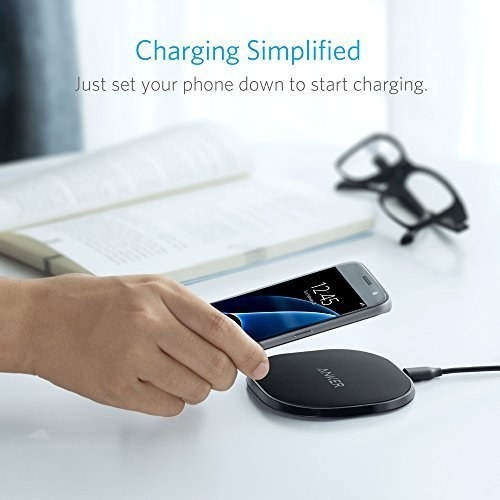 A wireless charging pad that'll work with your iPhone 8, 8 Plus, X, Nexus 5, 6, 7, Galaxy S8, S8+, S7, S7 Edge, S6 Edge+, Note 5, and a variety of other devices — all you have to do is place your phone down on it!