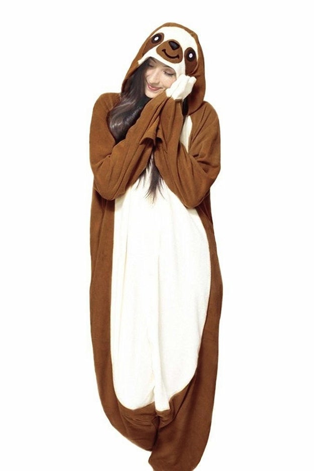 A dangerously cozy sloth onesie that reminds its owner — lest they forget — to take life slow and *always* take a nap when given the chance.