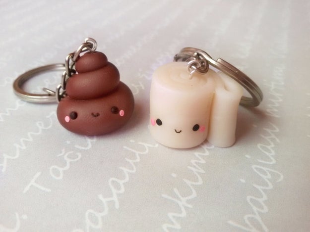 A pair of matching poop and toilet paper keychains because your friend isn't above some bathroom humor.