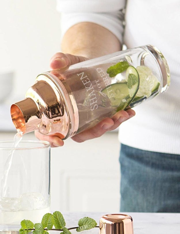 An aesthetically pleasing glass cocktail shaker for mixing drinks worthy of James Bond.