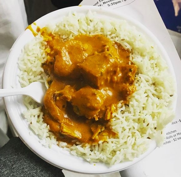 An Indian classic, the creamy red curry with chicken was served over basmati rice.