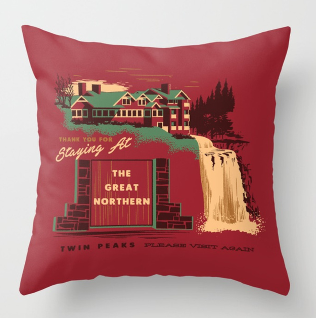 A throw pillow from the Great Northern Hotel.