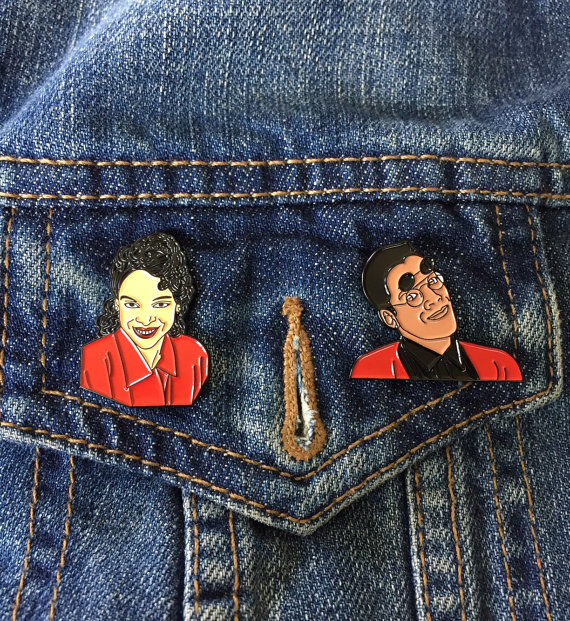 A set of pins of one of the OG TV couples.