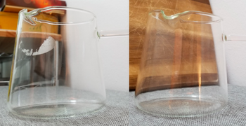 glass before and after the sticker label was removed 