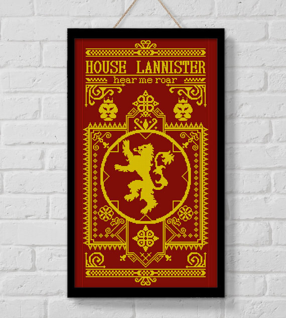 A cross-stitch Lannister pattern you can sew with the long yellow hairs Cersei no longer has on her head.