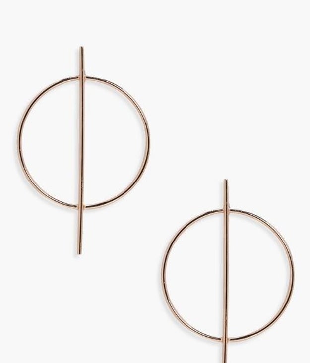 A pair of geometric earrings that are a fun spin on classic hoops without getting too crazy.