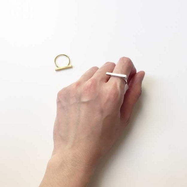 A simple ring with a metal bar across the top for people who hate anything too flashy.