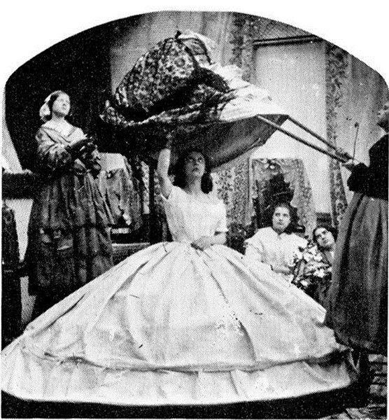 In the 1860s, dresses became so wide that women would frequently get stuck in doorways.