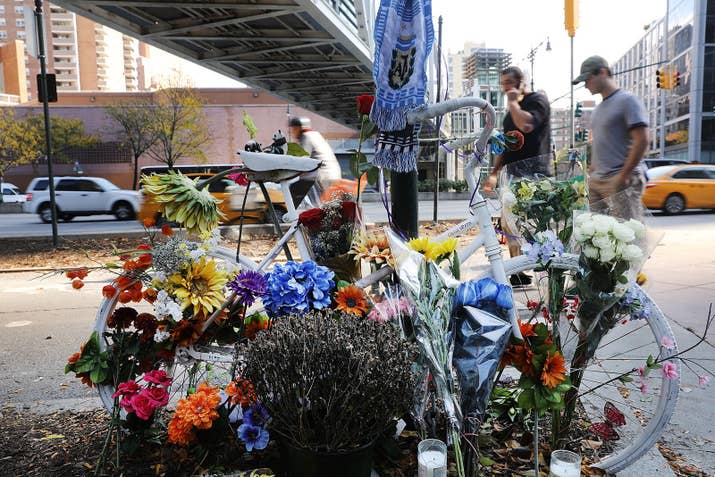 A memorial at the scene of Tuesday's terrorist attack in lower Manhattan.