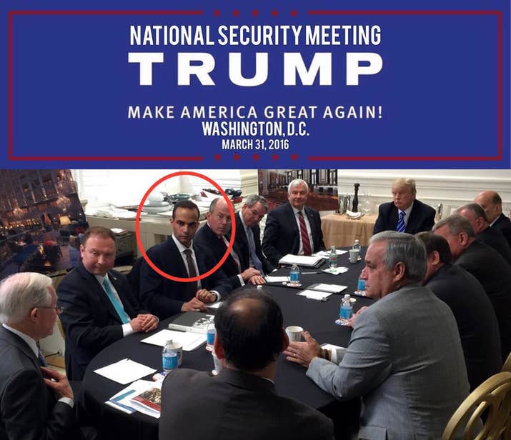 Papadopoulos, circled, at a meeting with Trump in March 2016.