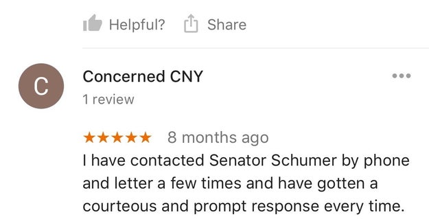 Or this person, who said New York Sen. Chuck Schumer's office has given them a "courteous and prompt response" when they've reached out.