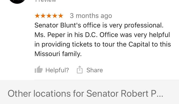 This person even complimented a staffer in Missouri Sen. Roy Blunt's office by name.