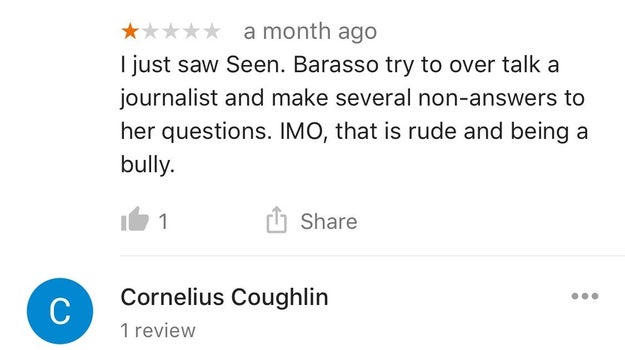 Some wrote about interactions with members in real life, like this reviewer, who says he saw Sen. John Barrasso "being a bully."