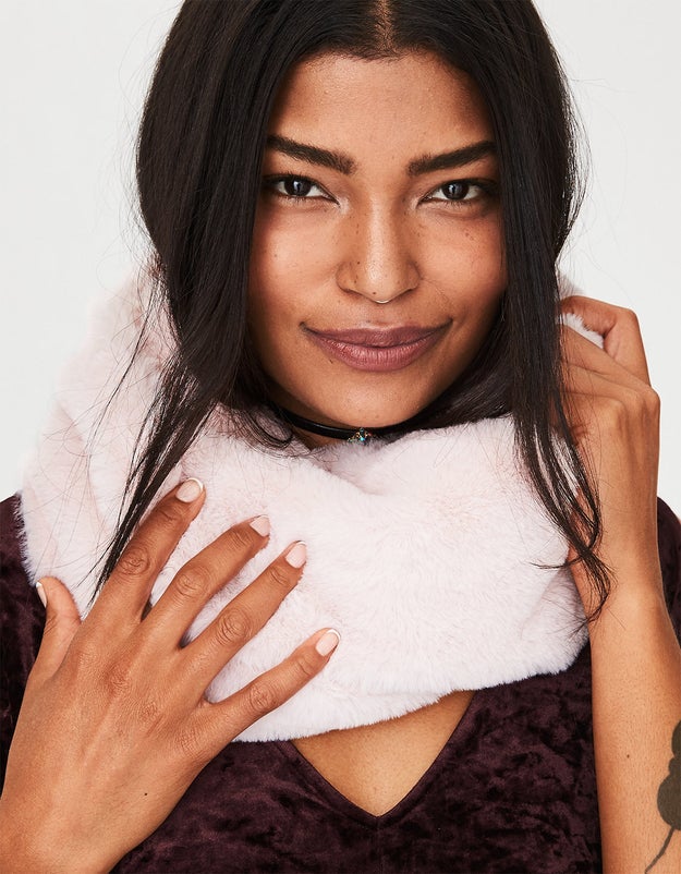 A faux-mink snood that'll be your fluffy armor when the weather is frightful.