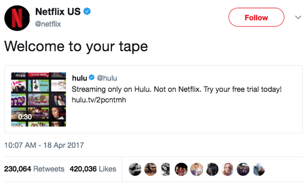 When Netflix was having none of Hulu's shit: