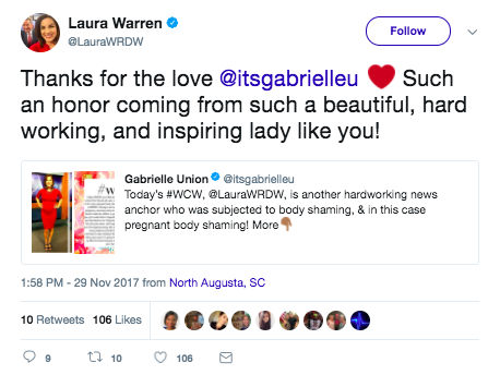 The working mom, who recently gave birth, tweeted that the gesture was "an honor, coming from such a beautiful, hard working, and inspiring lady."