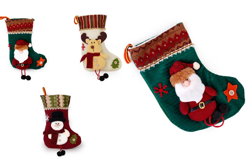 Juego de 3 Calcetines de Navidad con diseño de Reno y Papá Noel Socks A para decoración de árbol Ferryman 