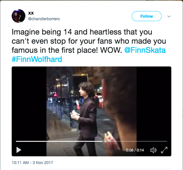 Well, earlier this week, fans spotted Finn coming and going from his hotel and, when he didn't go over to meet them, they called him heartless.