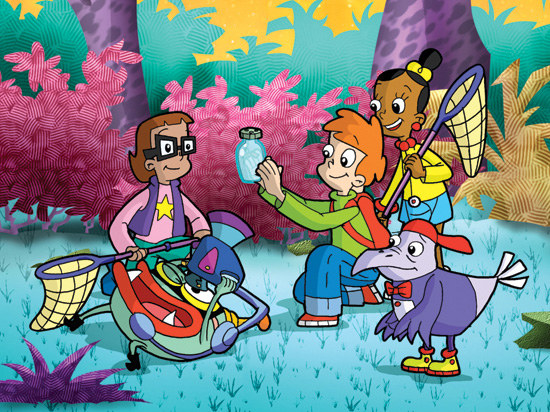 Matt, Jackie, and Inez solving a problem on Cyberchase