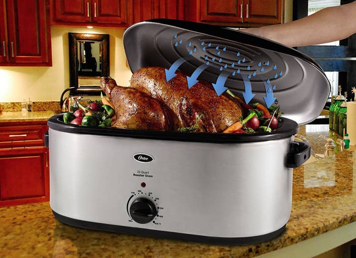 Invest in an electric roaster if you have limited kitchen space/small oven. I bought one for about $30 during Amazon’s lightning deals, and it cooks the turkey really well (refrain from opening the lid and checking on it). I actually set it up on a small table in the living room and it helps immensely with space in my tiny kitchen.—jillianb4d44f726fUse a roaster for the turkey. No need to take up precious oven space. And stop wasting time basting the turkey. Rub it with butter, put it in the roaster, then cover it with tinfoil halfway through cooking. Done.—fredzestyGet this electric roaster on Amazon for $37.75.
