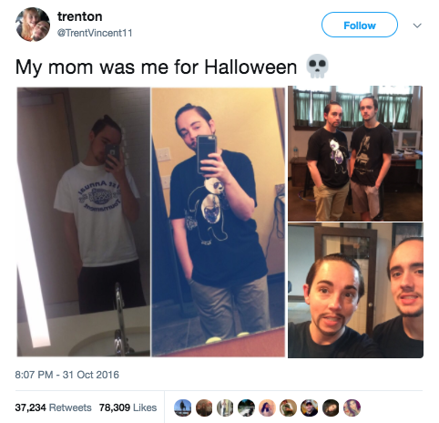 And this mom, who actually dressed up as her son for Halloween: