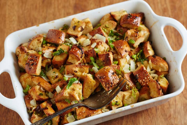 Use bagels for stuffing. Doesn’t turn to mush like bread does.—kylees418af755cGet the recipe for Everything Bagel Stuffing here.