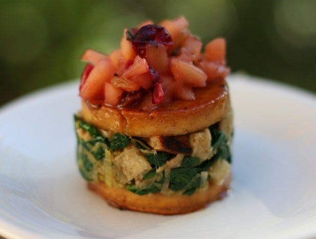 Maple-Apple Cider Tofu with Stuffing and Apple Cranberry Chutney