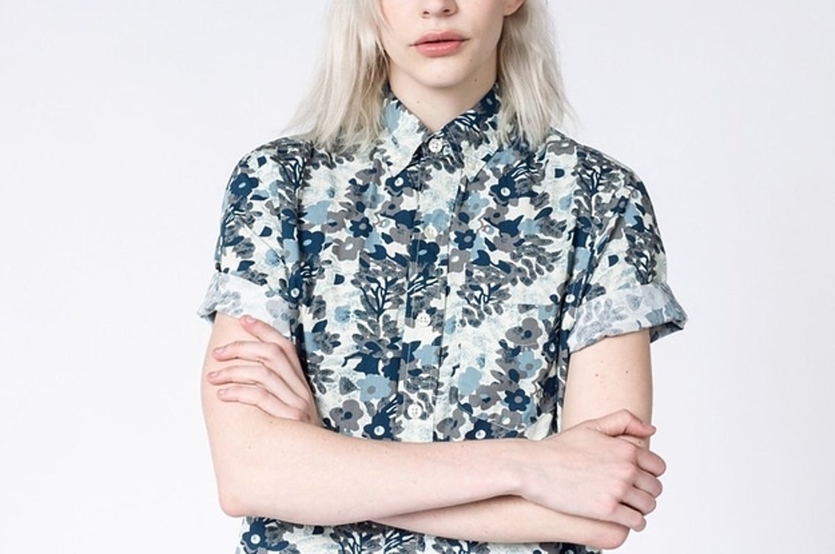 Blue Floral Blouse for Women Minimalist Button Down Shirt 