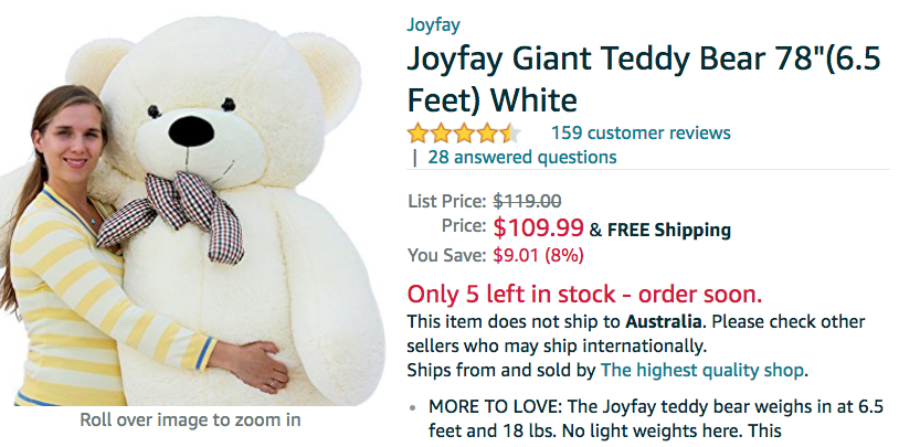 teddy bear 10 feet price