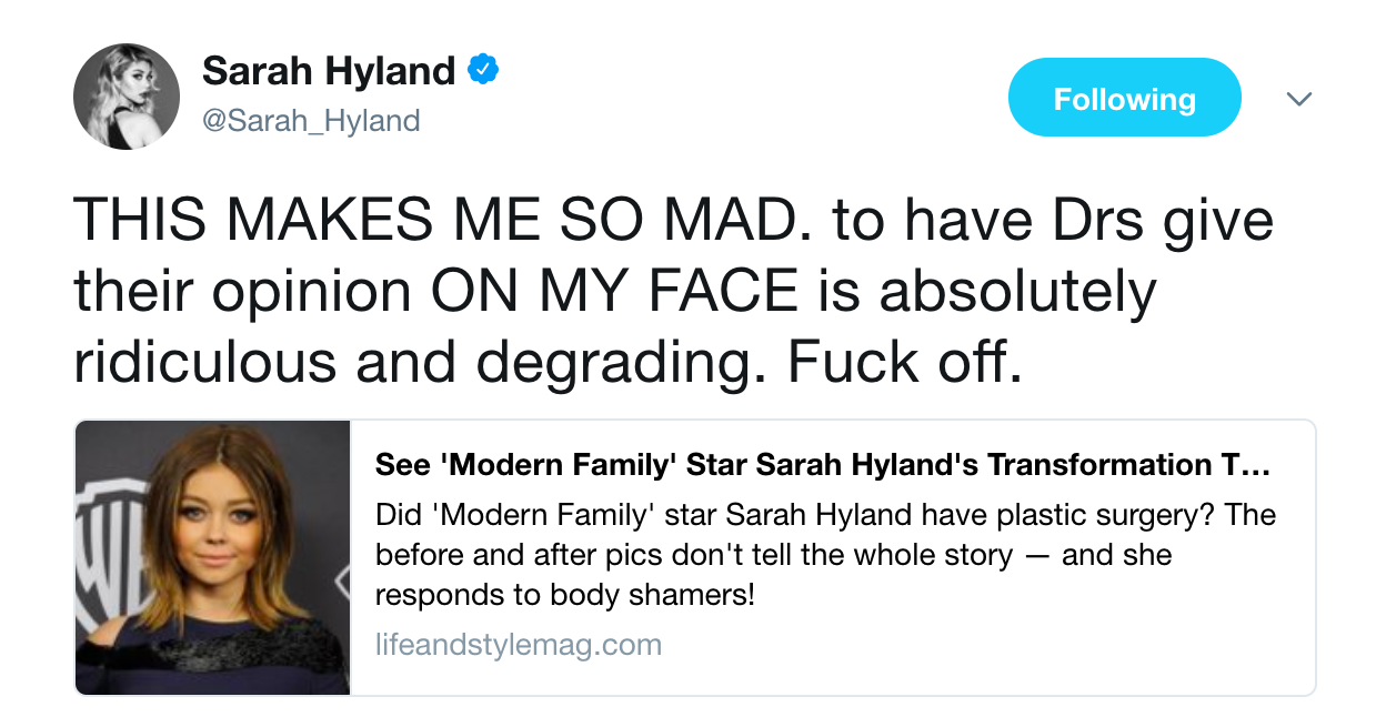 Sarah Hyland Clapped The Fuck Back After A Magazine Suggested Taylor Swift  Has Had Surgery