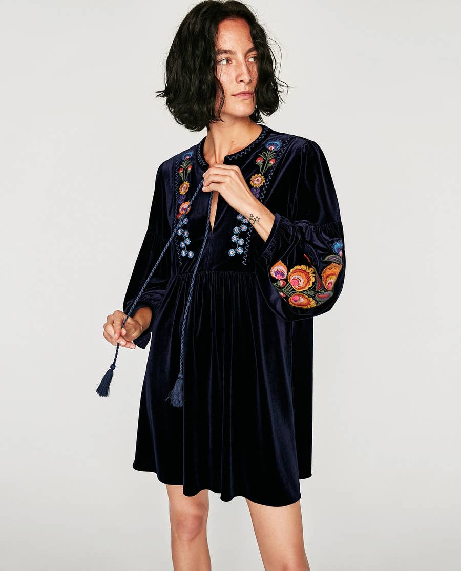 sachin and babi light blue dress French Connection embroidered midi dress in navy