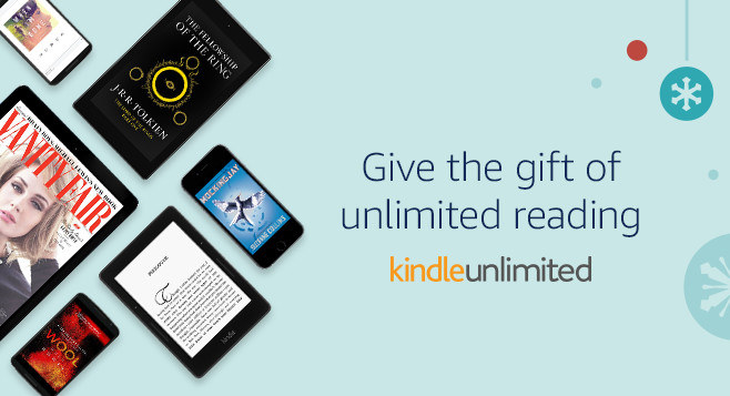 Kindle Unlimited infographic reading &quot;give the gift of unlimited reading&quot;