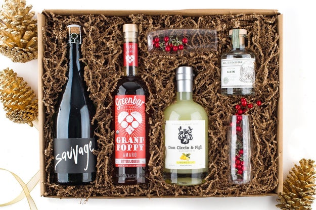 A *sparkling* gift box that'll make three different sparkling wine-based cocktails: a limoncello sparkler, a bittersweet bouquet spritzer, and a classic French 75.