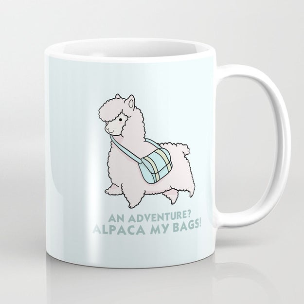 A jetsetter mug that belongs to anyone who longs to travel to Peru to see alpacas in real life.