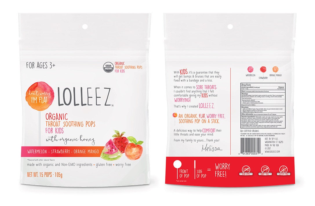 Lolleez™ throat soothing pops for kids is a USDA certified organic, worry free way to help make being sick a little less crummy. They are made with the best, organic ingredients that you can pronounce and understand like natural fruit pectin and organic honey. Try our 3 delicious flavors today: Watermelon, Strawberry and Orange Mango, which are all infused with natural fruit pectin and organic honey to soothe little throats.