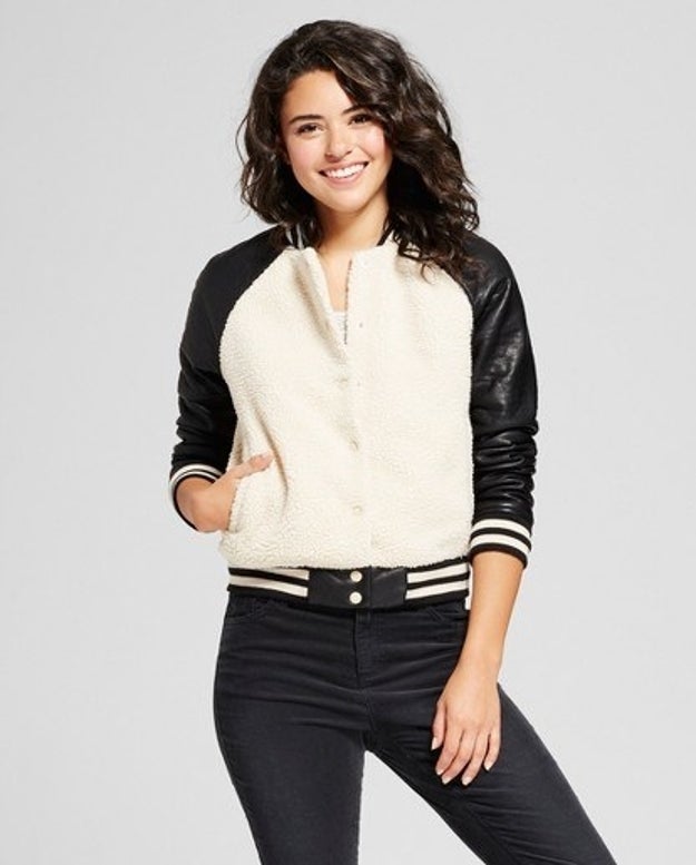A fleecey, faux leather baseball jacket that knocks it out of the park.