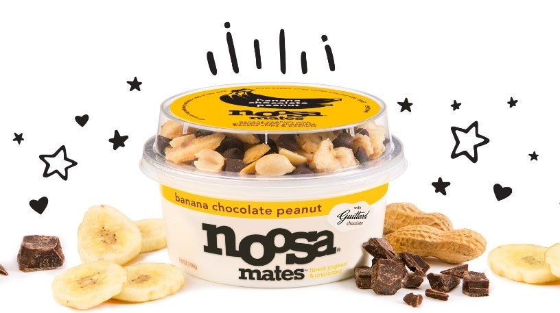 Noosa mates is a new line of premium mix-ins in with five flavor combinations including Banana Chocolate Peanut, which includes a trio of crunchy banana chips, Guittard Chocolate chips and salted peanuts paired with rich, creamy yoghurt made with the finest ingredients.