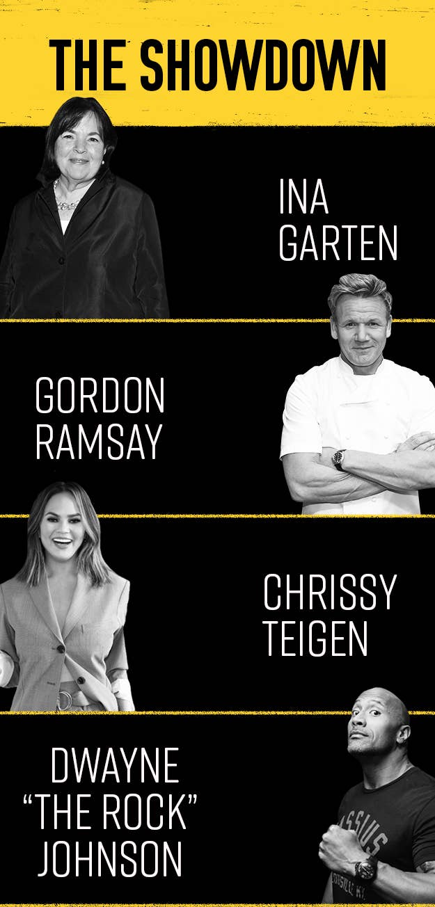 This was my lineup:1. Ina Garten: Because I knew that Ina would take her pancakes to a whole new level and add some fancy ingredient like lemon zest or good vanilla (which, spoiler, she adds both).2. Gordon Ramsay: Because I figured a world-class chef would have some crazy hack for making perfect pancakes (just like he has a crazy hack for making his famous scrambled eggs).3. Chrissy Teigen: Because I wanted to try something a bit more out of the box, and her Dutch baby pancake seemed like just the thing to spice things up. (And people really do swear by her cookbook — she even has a second one in the works.)4. Dwayne "The Rock" Johnson: Because I stumbled across a recipe for his ~world-famous~ pancakes on Instagram, and it low-key looked delicious.