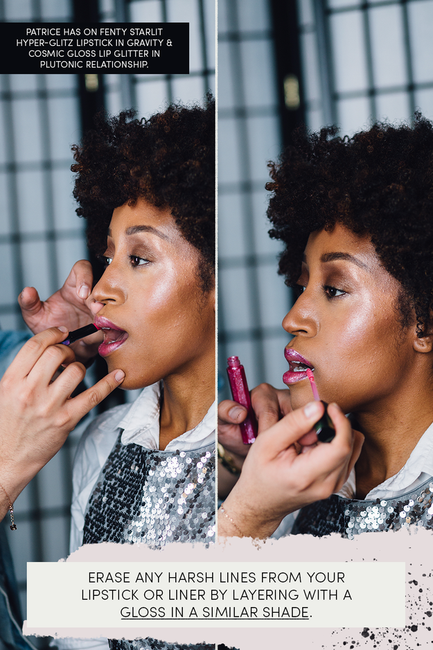 End strong by layering on mascara and your fave bold lipstick, and top the lipstick with gloss in a similar shade to saturate the color even more. If there are any harsh lipstick lines around your mouth, Hector says a gloss helps to blend them out.