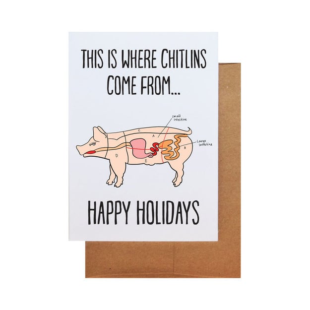 This warm greeting card for your cousin who thinks not eating this delicacy makes them better than the rest of the fam.