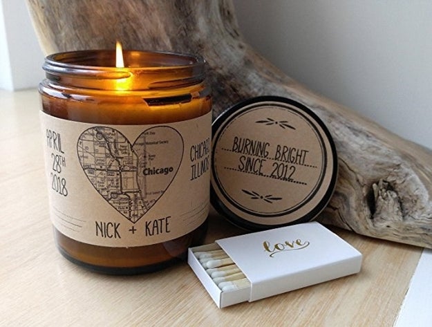 A custom candle to burn together with a heart-shaped map, because all roads lead to you. Or the kitchen. Probably you.