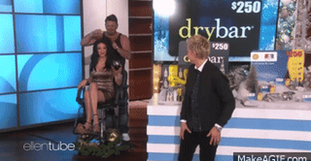 When these two got stuck on a stage wire and Ellen had to come help lift them up: