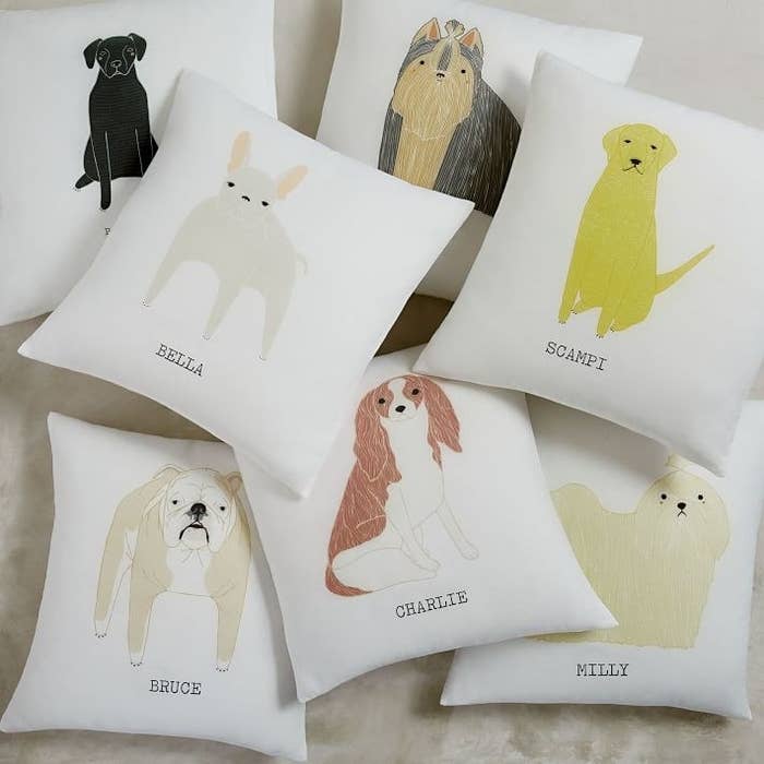 These 18"x18" covers are made of 100% cotton!Get it from West Elm for $15 (personalization included in cost; available in 14 designs). Get throw pillow inserts here.