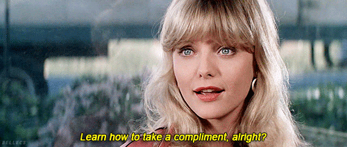 I get it, accepting compliments can be hard when you struggle with insecurities, but qualifying someone's compliment is actually pretty freaking rude. All you have to say is "thank you," but if that feels too short, maybe add on a simple, "I really appreciate you saying that." Stay positive, don't self-deprecate, and take the damn compliment, OK?