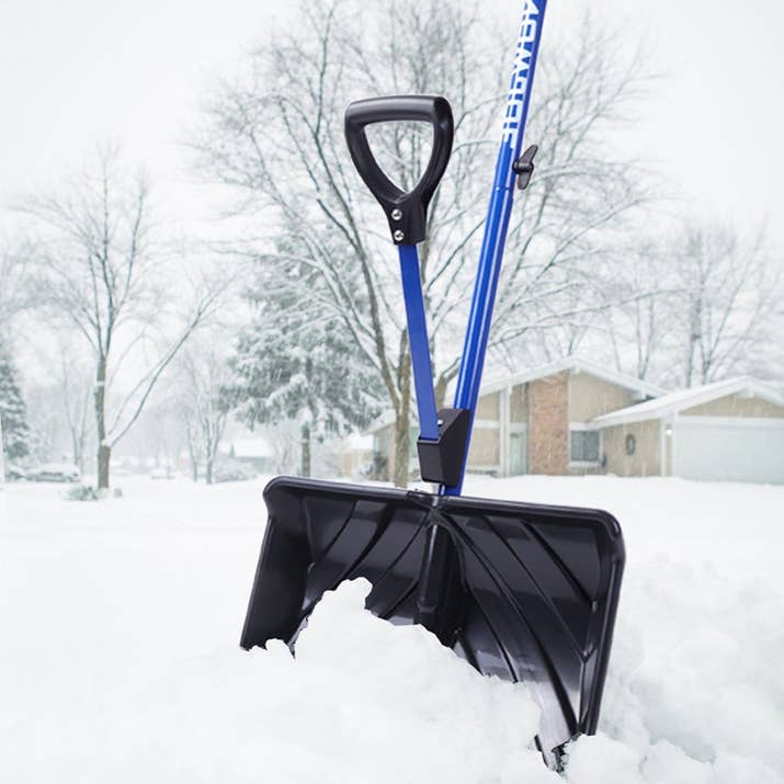 Promising review: "It saves me from bending over for snow. The shovel tosses snow easily (6' or more, I couldn't do that with the old shovel). I'm over 6' and only have to bend down slightly with the short handle on the Snow Joe, which is much less than the older shovel. The metal piece on the bottom helps scrape the patio and solid walkways. Also, the shovel pushes into wind-packed snow pretty well. If you're working with brick-like snow drifts, try slicing from the top and scooping out at a near-90-degree angle to the ground. Forget trying to lift out pieces of it until you break through the brick-like snow. It's light weight. The wiggly second handle takes some getting used to. Snow didn't stick to this shovel and it worked fine for light fluffy snow, powdery wind packed snow, and frozen brick-like snow. Whether it was -10 F or 20 F, snow didn't stick and slid off easily." —Goof Ball Get it from Amazon for $24.49 or Walmart for $24.49.