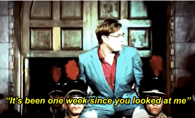 Classic lyric: "It's been one week since you looked at me / Cocked your head to the side / and said I'm angry."