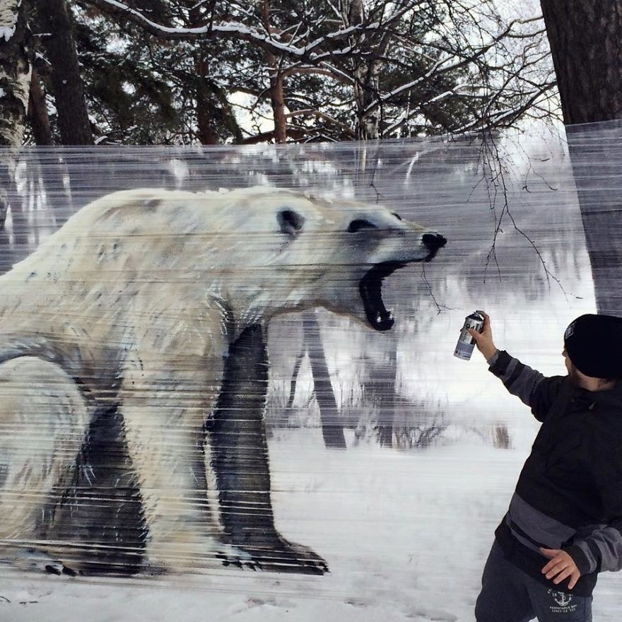 An Artist Spray-Paints Plastic Wrap In The Forest With Interesting Results