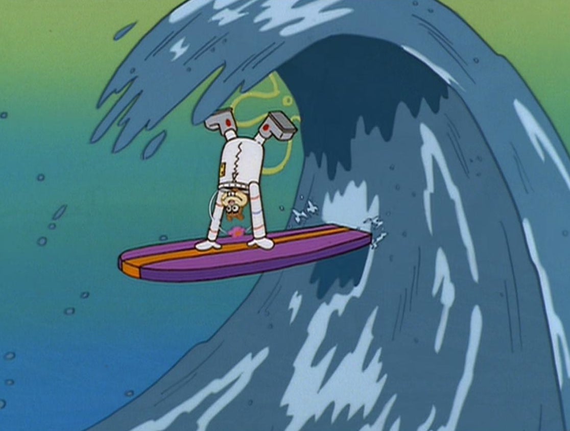 surfing spongebob and sandy
