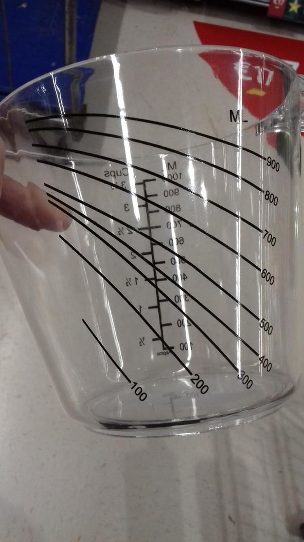 This measuring jug has a second set of indicator lines for when you're pouring.