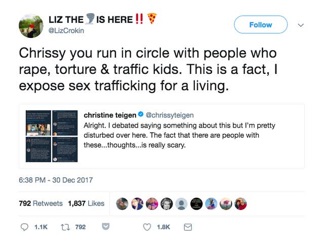 A Conspiracy Theorist Who Believes In The Pizzagate Hoax Came At Chrissy Teigen And She Had None Of It